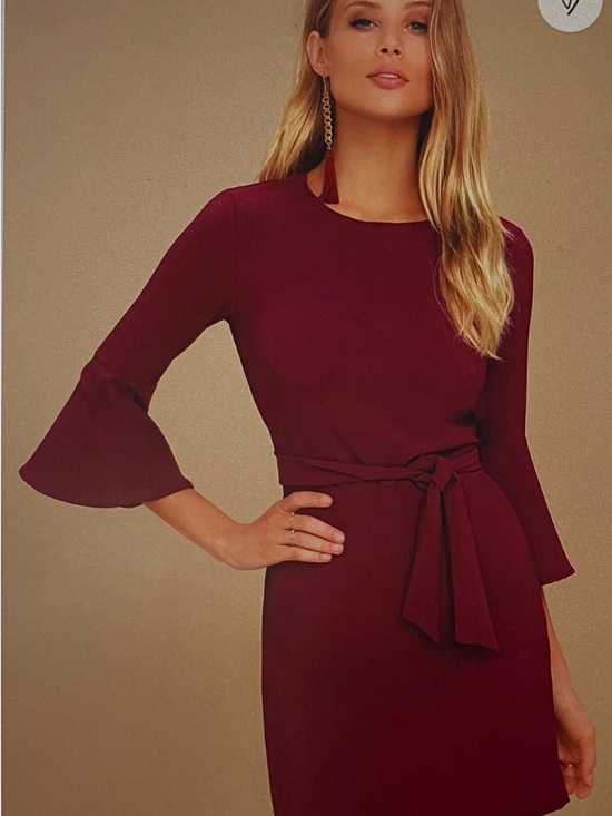 Lulus Dresses & Skirts - Lulu's Wine Red Bell-Sleeve Belted Shift Dress